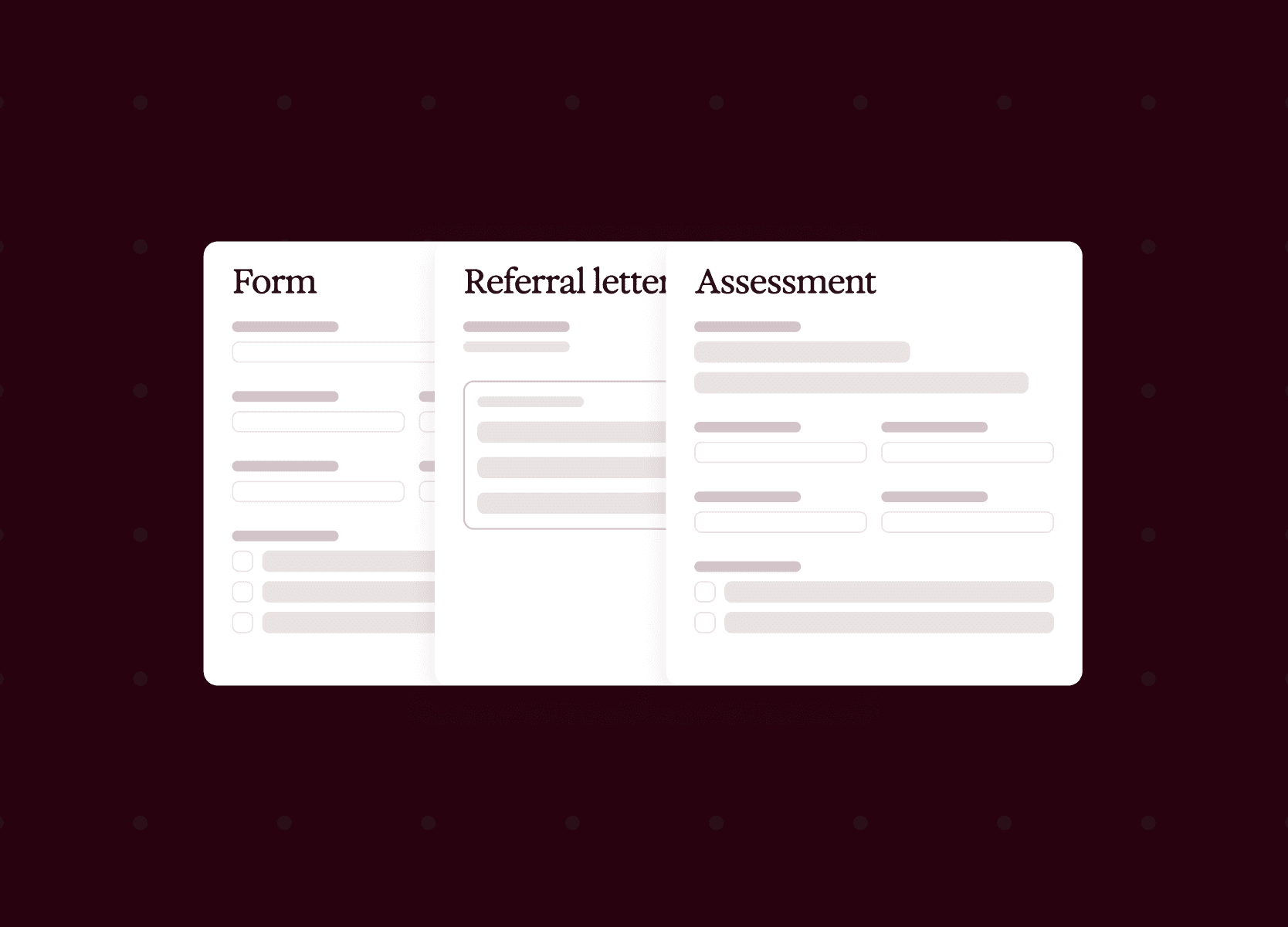Illustration of a form, referral letter and assessment displayed side by side